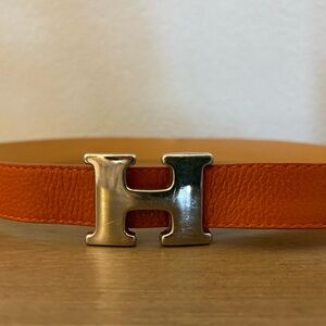 Cintura In Pelle Orange H Leather Belt with Silver Buckle!
